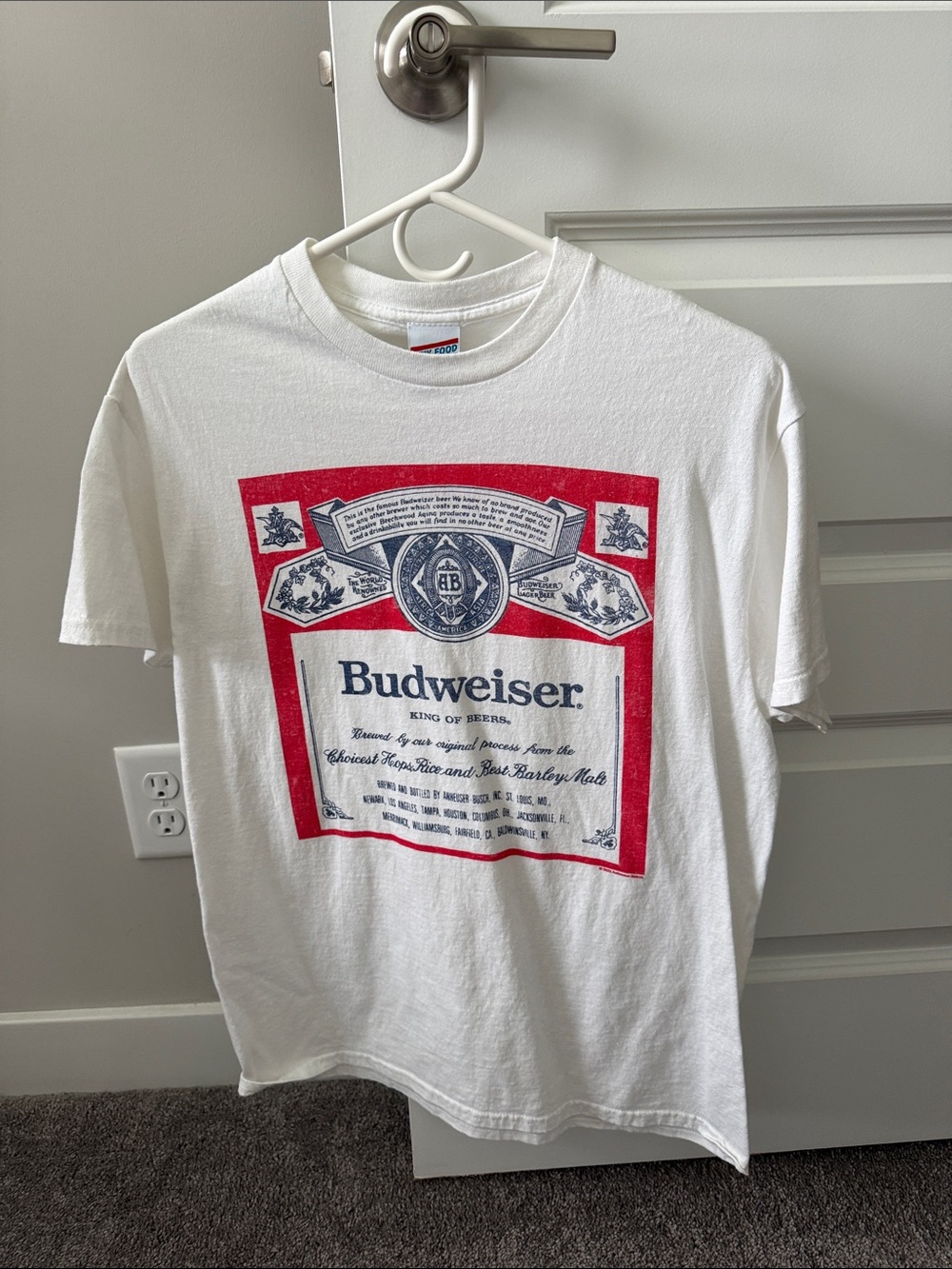 Junk Food Clothing White Tee with Budweiser Label Graphic